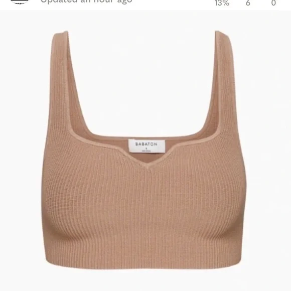 NWT Aritzia Babaton Estelle Sculpt Notch Knit Crop Top in Toasty Chaud - Picture 3 of 4